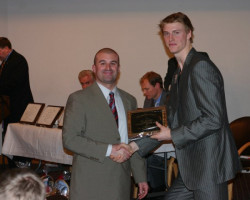 CSHOF 2011 Awards Banquet. Tom Langworthy - Jamestown High School football coach and Tyler Myers. February 21, 2010. CSHOF 2011 Awards Banquet. February 21, 2010.