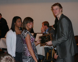 CSHOF 2011 Awards Banquet. Corri Hannon and Ashley Gunnell - Falconer volleyball team and Tyler Myers. February 21, 2010. CSHOF 2011 Awards Banquet. February 21, 2010.