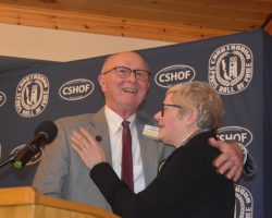 2024 inductee Karen Bakewell with CSHOF president Randy Anderson. 2024 inductee Karen Bakewell with CSHOF president Randy Anderson.