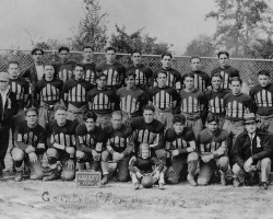 1932 Liberty Athletic Club.
Players in Top Row: J. Welch, S. Mole, unknown, Busty Armeli, Phil Cammarata, Dicky Paterniti, Joe Crucilla, Basil Raffa.
Players in Middle Row: unknown, R. McVeigh, Bob Tabone, Jack Vaccaro, J. Russo, Russ Conti, R. Fiorella,
Leo Squinn, J. Angelo, J. Basile, B. Kerr.
Bottom row: John Patterniti (glasses), Tex Dain (coach), Jim DeJoy, C. Sardi, Carmen Galati, Roccie Malpede, S. Sardi, Dan Russo,
Morrie Mistretta
, Dr. Jim Caccamise. 1932 Liberty Athletic Club