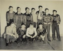 South Dayton High School lettermen, 1942. Bob Brown is second from right in back row. South Dayton High School lettermen, 1942.