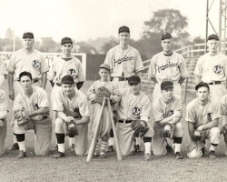 Leo Squinn, front row, last on right, with the 1945 Jamestown Steel Partition Bombers. 1945 Jamestown Steel Partition Bombers