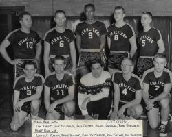 1957-58 Starliters basketball team. Jack Fulford is second from left in back row. Russ Diethrick is in middle of front row. 1957-58 Starliters basketball team