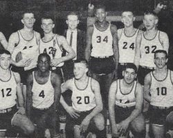 The 1961 Class B Section 6 Champion Silver Creek team. Coach Terry Ransbury and George Carter (#34) are next to each other in middle of back row. The 1961 Class B Section 6 Champion Silver Creek team