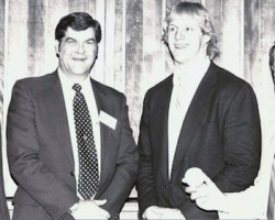 CSHOF Awards Banquet, February 7, 1983. Left to right: Bob Gebhard (Montreal Expos), Sam McDowell (Cleveland Indians), Justin Cross (Buffalo Bills), Steve Blass (Pittsburgh Pirates). CSHOF Awards Banquet, February 7, 1983