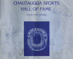 Autograped cover from second Annual CSHOF Induction Dinner, signed by: Bob Gebhard, Sam McDowell, Don
Reinhoudt, Steve Blass, Jimmy Clark, Justin Cross. February 7, 1983. Autograped cover from second Annual CSHOF Induction Banquet. February 7, 1983.