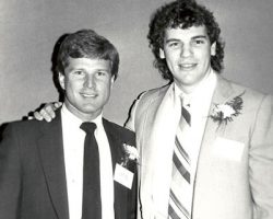 CSHOF Awards Banquet. Left to right: Frank Wren (Jamestown Expos), Joe Charboneau
(Cleveland Indians). January 30, 1985. CSHOF Awards Banquet, January 30, 1985.