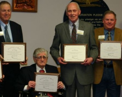CSHOF 2012 Awards Banquet. Photo courtesy Heidi Anderson. From left: Betty Bartkowiak, Steve Bishop, John O'Neil, Jim McElrath, Bob Schmitt, Greg Peterson. February 20, 2012. CSHOF 2012 Awards Banquet. February 20, 2012.