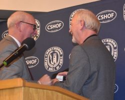 2024 inductee Rod Maloy accepts his induction from CSHOF president Randy Anderson. 2024 inductee Rod Maloy accepts his induction from CSHOF president Randy Anderson.