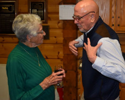 2024 inductee Judy Young chats with Jay Glatz before the banquet. 2024 inductee Judy Young chats with Jay Glatz before the banquet.