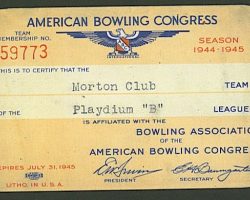 American Bowling Congress membership card ABC card 1944-45