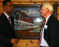 CSHOF 2012 Awards Banquet. Andre Reed with Cal Cederquist. Photo courtesy Heidi Anderson. February 20, 2012. CSHOF 2012 Awards Banquet. February 20, 2012.