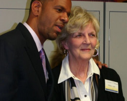 CSHOF 2012 Awards Banquet. Andre Reed with Janet Briggs. Photo courtesy Heidi Anderson. February 20, 2012. CSHOF 2012 Awards Banquet. February 20, 2012.