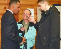 CSHOF 2012 Awards Banquet. Andre Reed, Terry Frank and Greg Larson. Photo courtesy Heidi Anderson. February 20, 2012. CSHOF 2012 Awards Banquet. February 20, 2012.