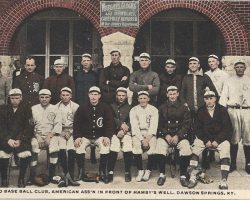 Hugh Bedient second from left in top row (no cap on head) with his Toledo ball club Bedient's Toledo Baseball Club