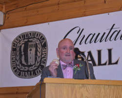 Gregg Bender accepting the induction of his father, Bob Bender, into the CSHOF. Bender