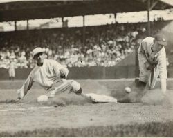 Howard Ehmke sliding. Photo courtesy of the Silver Creek Historical Center. Howard Ehmke sliding.