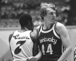 George Carter (#7) playing for the Memphis Sounds of the American Basketball Association 1974-75. #44 is Dan Issel of the Kentucky Colonels . George Carter (#7) playing for the Memphis Sounds of the American Basketball Association 1974-75.