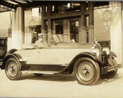 Howard Ehmke in a Packard automobile. Photo courtesy of the Silver Creek Historical Center. Howard Ehmke in a Packard automobile.