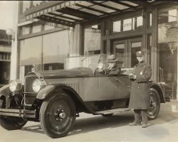 Howard Ehmke in a Packard automobile. Photo courtesy of the Silver Creek Historical Center. Howard Ehmke in a Packard automobile.