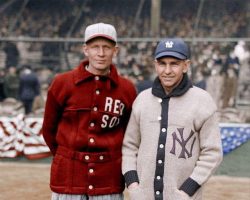 Colorized version of previous photo. Howard Ehmke and Bob Shawkey. April 18, 1923 at the opening game of the new Yankee Stadium. They were the starting pitchers for Boston and NY. Colorized version of previous photo. Howard Ehmke and Bob Shawkey. April 18, 1923.