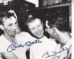 Irv Noren- Mickey Mantle - Billy Martin in Yankees clubhouse circa 1955. Irv Noren- Mickey Mantle - Billy Martin in Yankees clubhouse circa 1955.