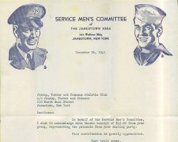 1941 Service Men's Committee thank you letter JTJAC donation 12-26-41