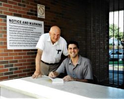 Lyle Parkhurst and author David Mulei (<em>Across the Seams</em>) at College Stadium. 1998. Lyle Parkhurst and author David Mulei (<em>Across the Seams</em>) at College Stadium. 1998.