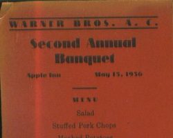 1936 Warner Brothers Athletic Club dinner program WBAC dinner 1936