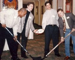 CSHOF Awards Banquet. Left to right: Mark Maddox (Buffalo Bills), Brad May (Buffalo Sabres), Bob Boughner (Buffalo Sabres), Steve Tasker (Buffalo Bills). February 17 , 1997. CSHOF Awards Banquet, February 17 , 1997.