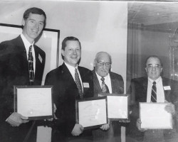 CSHOF Awards Banquet, CSHOF Class of 1999. Left to right: Donn Johnston, Chris Olsen (accepting for his father Ted), Les Beck, Bob Muscato - photo courtesy of Chris Olsen. February 16 , 1999. CSHOF Awards Banquet, February 16 , 1999.