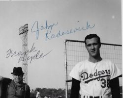 Frank Hyde with Jamestown Dodgers player John Radosevich at College Stadium, 1966. Frank Hyde with Jamestown Dodgers player John Radosevich at College Stadium, 1966.