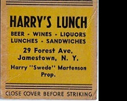 A matchbook cover from the restaurant Harry Martenson operated from 1941 to 1968. Harry's Lunch