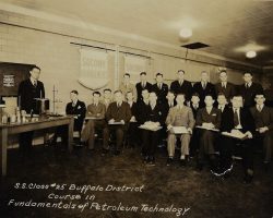 Hugh Bedient in back row, second from right. Hugh and his partner Lawrence N. Johnson, owned the Johnson-Bedient gas station at 34 East Main St., Falconer, from about 1937 to 1947. Sacony was the predecessor of Mobil.
Photo courtesy of Hugh Imus. Hugh Bedient Sacony