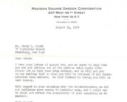 Correspondence from New York Knicks. August 14, 1959. Correspondence from New York Knicks. August 14, 1959.