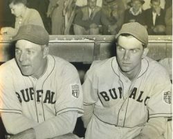 Manager Greg Mulleavy, left, and Lyle Parkhurst, 1943 Buffalo Bisons baseball game. Manager Greg Mulleavy and Lyle Parkhurst, 1943 Buffalo Bisons baseball game.