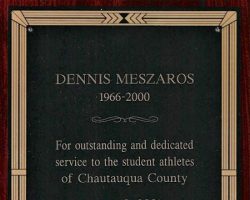 Chautauqua County Athletic Association service award to Dennis Meszaros. June 13, 2001. Chautauqua County Athletic Association service award to Dennis Meszaros. June 13, 2001.