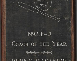 <em>Post-Journal</em> Coach of the Year award to Dennis Meszaros. 1992. <em>Post-Journal</em> Coach of the Year award to Dennis Meszaros. 1992.
