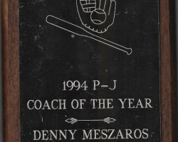 <em>Post-Journal</em> Coach of the Year award to Dennis Meszaros. 1994. <em>Post-Journal</em> Coach of the Year award to Dennis Meszaros. 1994.