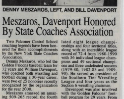 Meszaros, Davenport Honored By State Coaches Association. <em>Post-Journal</em> (Jamestown), 2001. Meszaros, Davenport Honored By State Coaches Association. 2001.