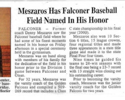 Meszaros Has Falconer Baseball Field Named In His Honor. <em>Post-Journal</em> (Jamestown). Meszaros Has Falconer Baseball Field Named In His Honor.