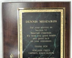 Niagara Falls Umpires Association service award. October 16, 1999. Niagara Falls Umpires Association service award. October 16, 1999.