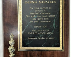 Niagara Falls Umpires Association service award. October 16, 1999. Niagara Falls Umpires Association service award. October 16, 1999.