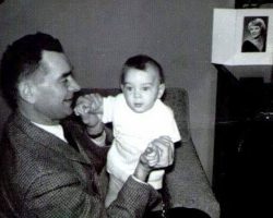Ted Sr. holding Ted Jr. - daughter Barbara in photo on table, 1961. Ted Sr. holding Ted Jr. - daughter Barbara in photo on table, 1961.
