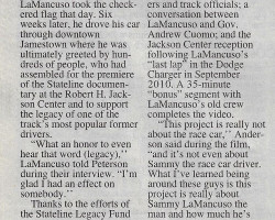 Driving Legacy. Page 2. <em>Post-Journal</em> (Jamestown), April 4, 2016. Sammy LaMancuso.