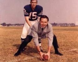 Van Miller hikes the football to Buffalo Bills quarterback Jack Kemp. Van Miller hikes the football to Buffalo Bills quarterback Jack Kemp.