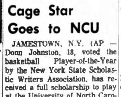 Cage Star Goes to NCU. <em>Batavia Daily News</em>, May 1, 1969. Cage Star Goes to NCU. May 1, 1969.