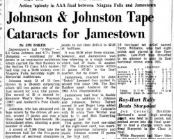 Johnson & Johnston Tape Cataracts for Jamestown. <em>Buffalo Courier-Express</em>, March 16, 1969. Johnson & Johnston Tape Cataracts for Jamestown. March 16, 1969.