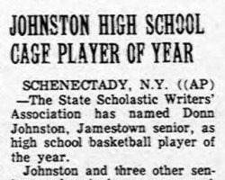 Johnston High School Cage Player Of Year. <em>Cortland Standard</em>, April 14, 1969. Johnston High School Cage Player Of Year. April 14, 1969.