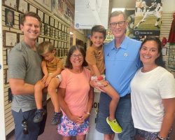 Donn Johnston visits the CSHOF in June 2023 with some of his family members. Pictured are Bryan Conklin (son-in-law), Mason Conklin (grandson), Kathy Johnston (wife), Lucas Conklin (grandson), Donn Johnston, Kate Johnston Conklin (daughter). Donn Johnston visits the CSHOF in June 2023 with some of his family members